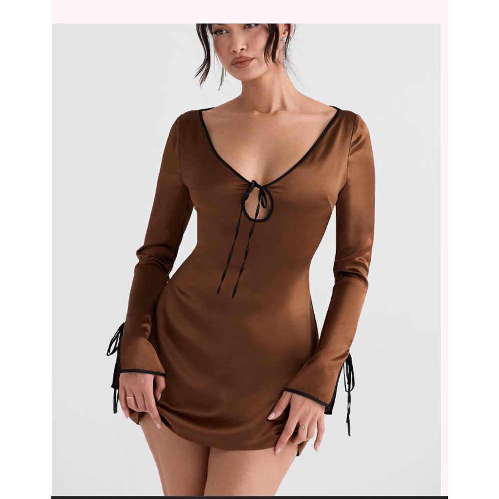 NWT House of CB Sakina Copper Satin Mini Dress Size Small